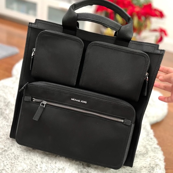 MICHAEL KORS KENT MENS RECYCLED NYLON TOTE BAG NEW IN BLACK NWT - Picture 1 of 4